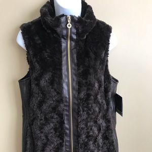 Andrew Marc faux fur vest with gold zipper
